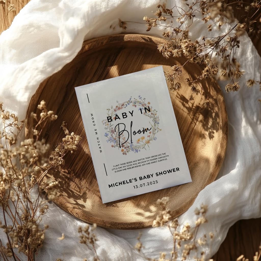 LPCOPRINT Personalised Baby Shower Wildflower Seed Packets | Thank You Gifts | Baby in Bloom | Watch Me Grow Favours Packs (40 PACKS)