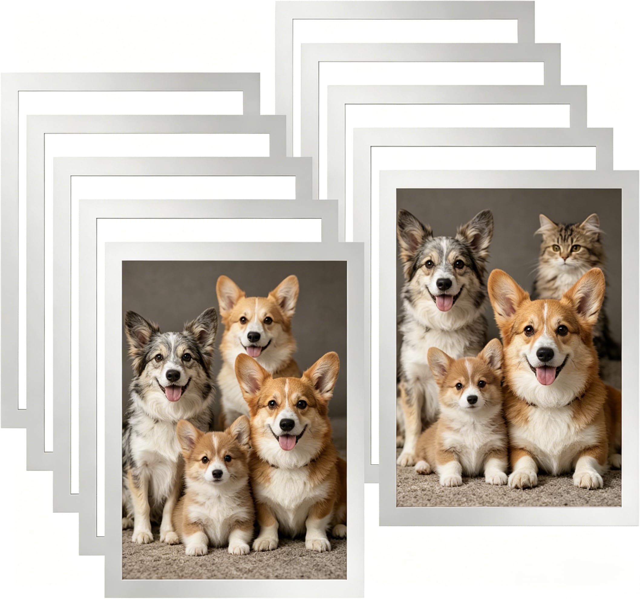 Konesky 10 Pack A4 Picture Frames with Adhesive Backing, Silver Photo Frames 210 X 297mm, Waterproof Certificate Frame for Wall-Mount Photos Certificate Paintings Poster