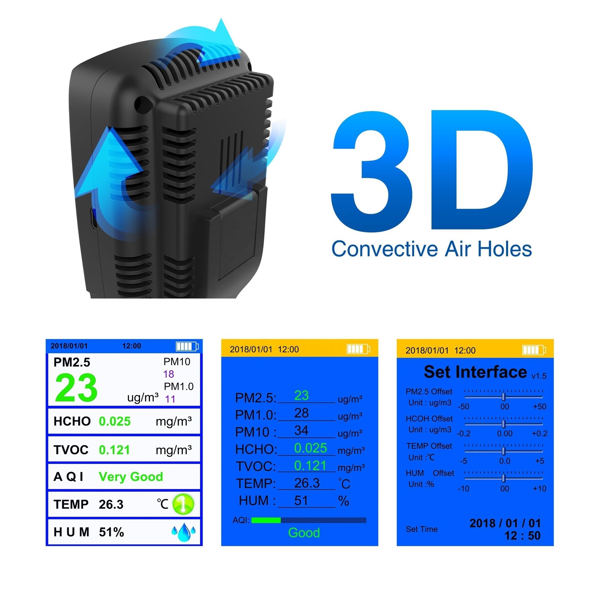 Monitor portátil de Calidad del Aire PM2.5 Contador de partículas Detector portátil de contaminación por Polvo multifunción