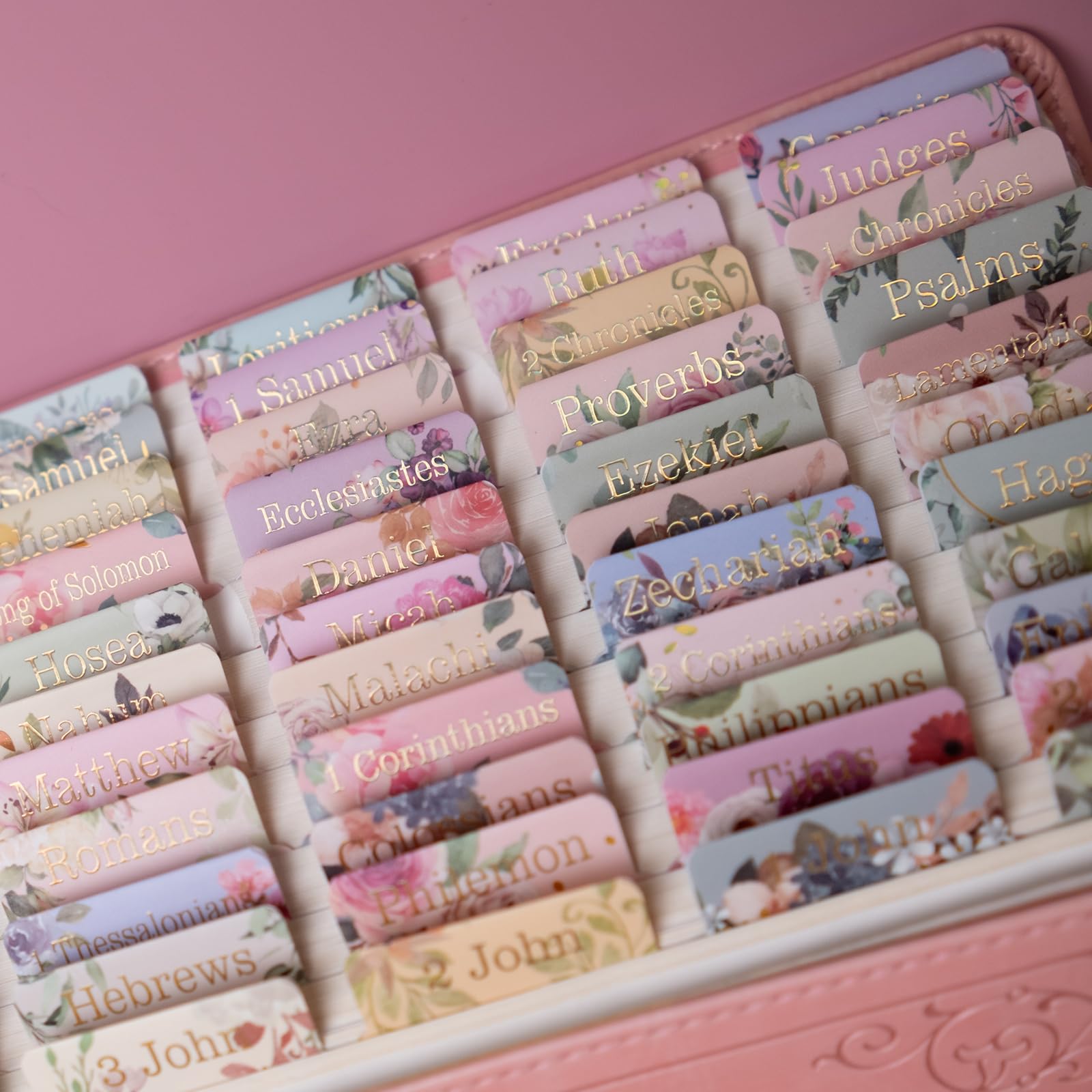 UPAFEXXI-Laminated Bible Tabs for Women and Men (Gold Foil Embossed Lettering) Reposition Large Print tabs, Easy to Read and Apply, 80 Bible Chapters Labels for Easy Navigation (Multicolored)