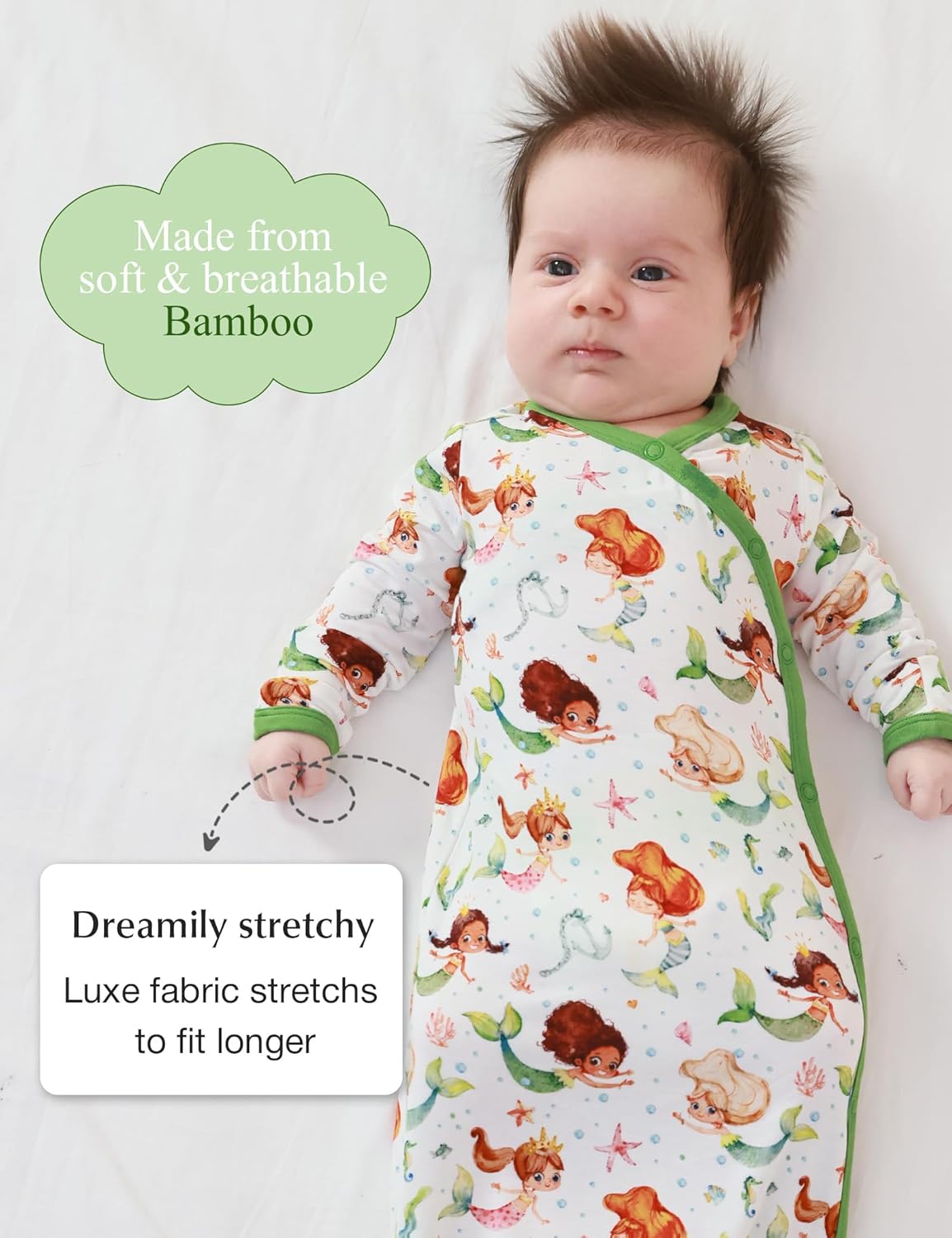 Bamboo Viscose Baby Gowns for Girls Long Sleeve Side Snaps Newborn Sleeper Gown