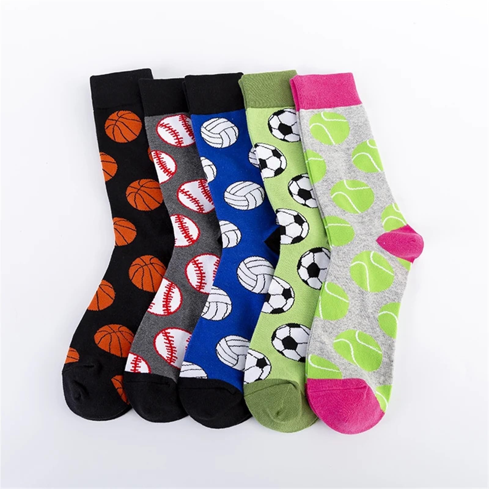 5 par kolorowe męskie koszykówka piłka nożna tenis sport piłka wzór szczęśliwe skarpety ślubne śmieszne codzienne bawełniane załogi Chaussettes Homme
