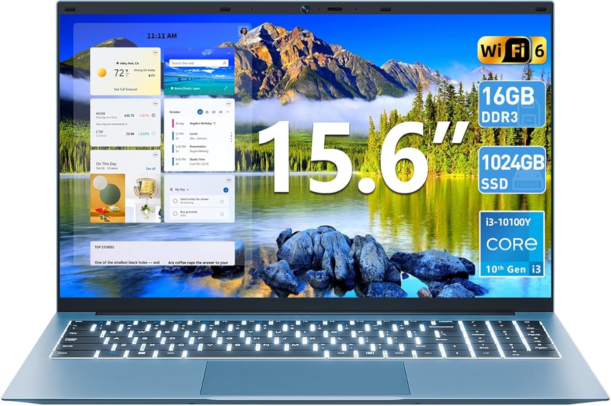 SGIN 15.6 Inch Laptop 16GB RAM 1024GB SSD, Laptops Computer with Core I3, Win 11, Portable Notebook, IPS FHD Display, WiFi 6, 180° Open Angle, Backlit Keyboard