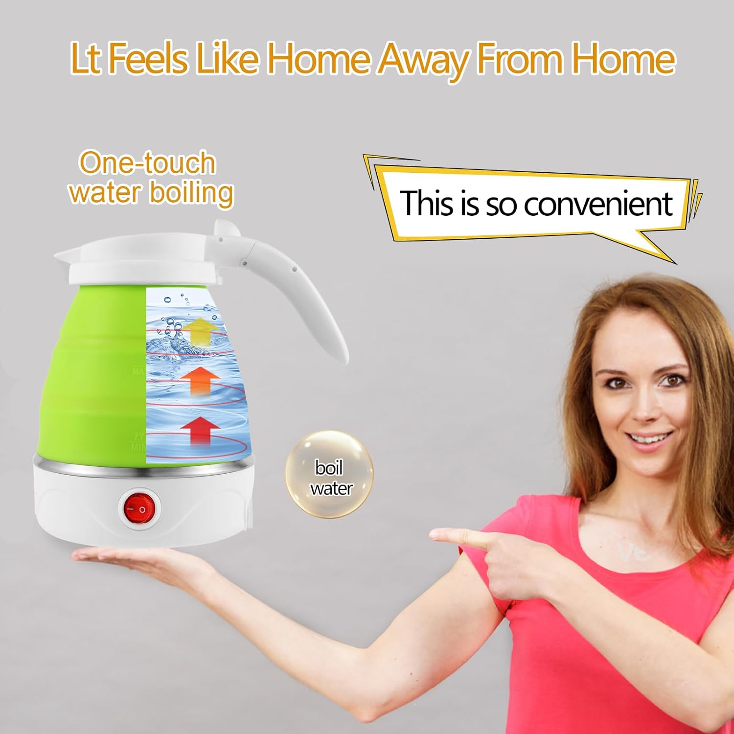 Collapsible Travel Electric Kettle (110 Volt), Travel Portable Electric Tea Kettle, Food Grade Silicone Small Electric Kettle (green, small)