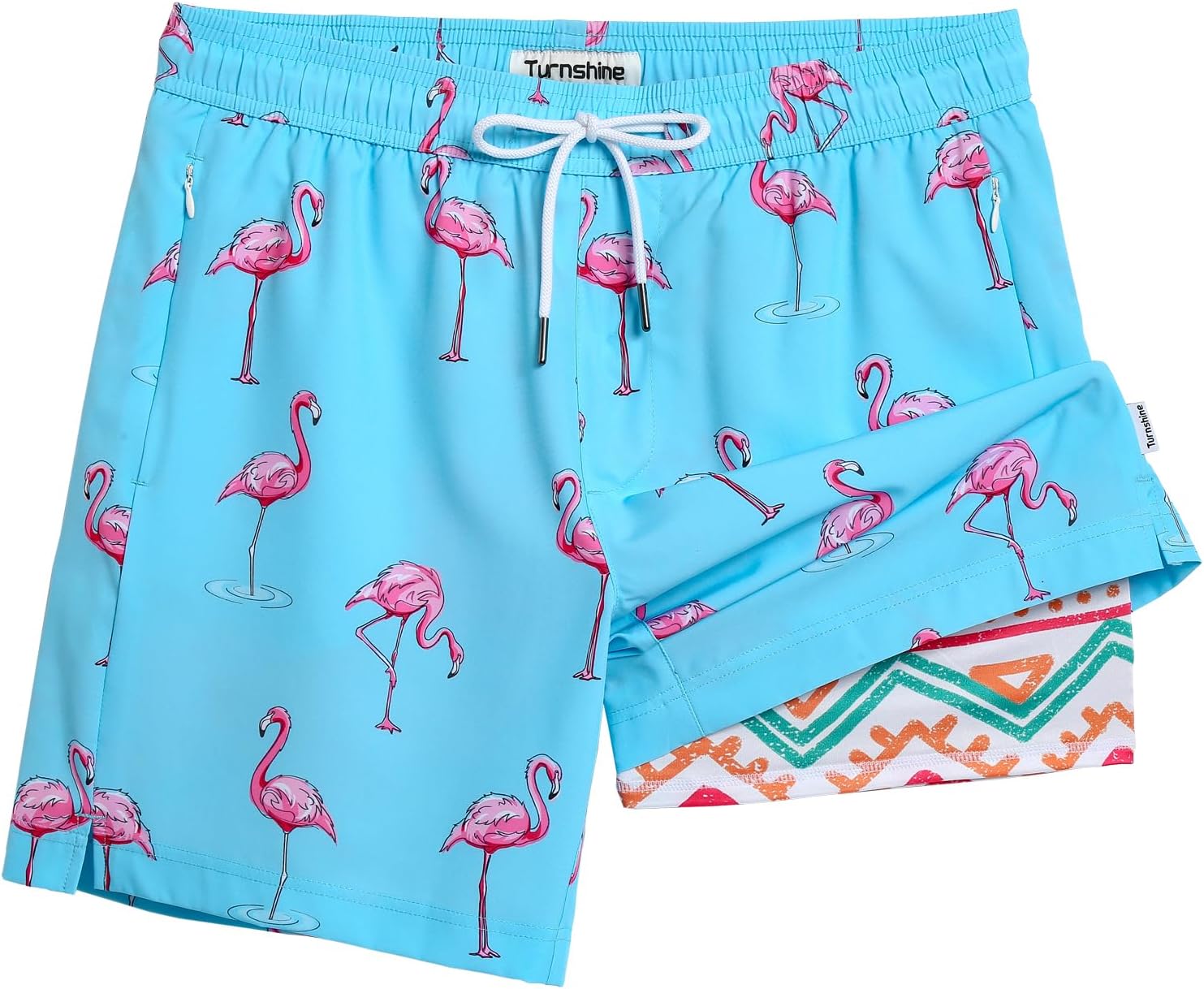 Turnshine Mens Swim Trunks with Compression Liner Stretch 7" Bathing Suit Beach Shorts