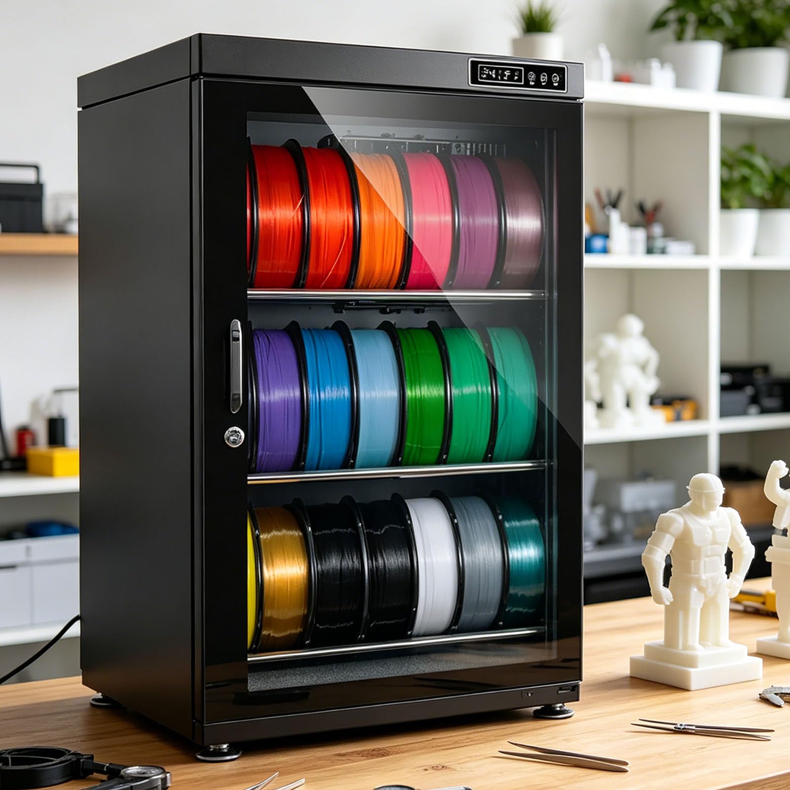 ALSUP 3D Filament Dry Cabinet, Large Capacity Filament Storage Box with RH15%-RH60% Humidity Control, Airtight Anti-Moisture Drying, Holds 10-12/15-21 Rolls for PLA ABS PETG TPU Nylon 115L