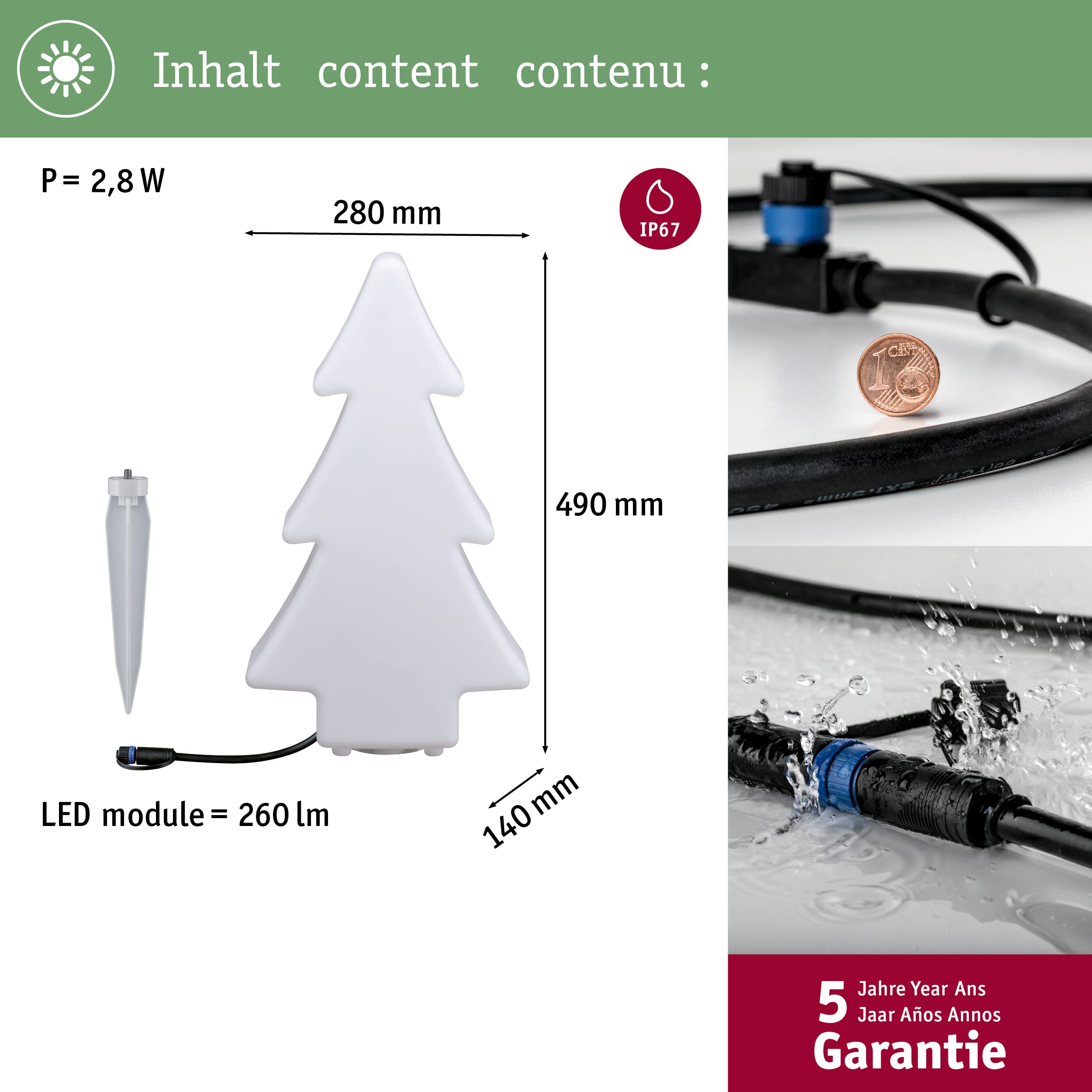Paulmann 94185 Outdoor Plug & Shine Obiekt Świetlny Tree IP67 3000K 260 lm 24V Oprawa Dekoracyjna Ogrodowa i Tarasowa