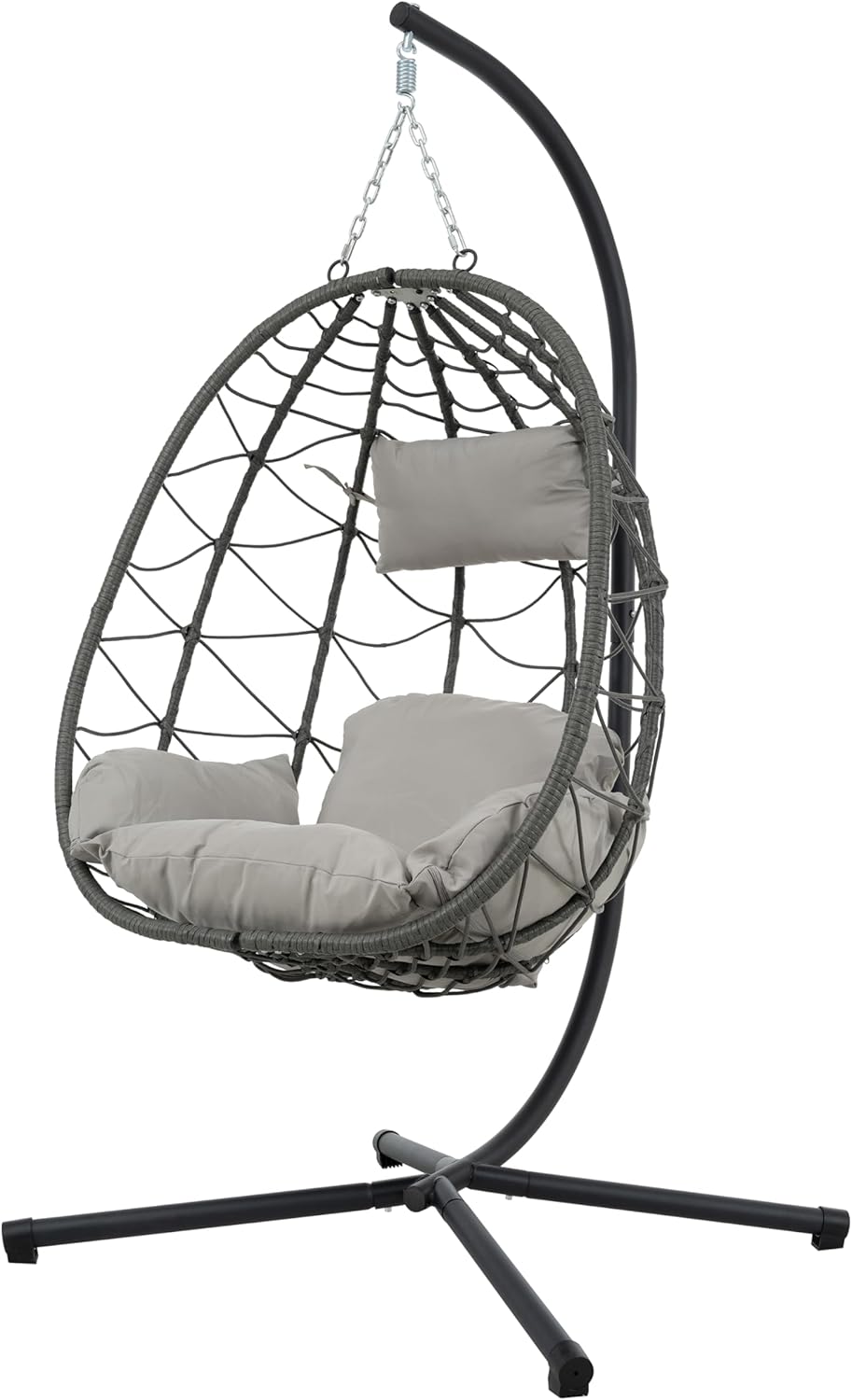 Outdoor Indoor Hanging Egg Chair with Stand - Wicker Rattan Swing Hammock Chair with UV Resistant Cushion, 350LBS Capacity for Patio, Garden, Bedroom, and Balcony