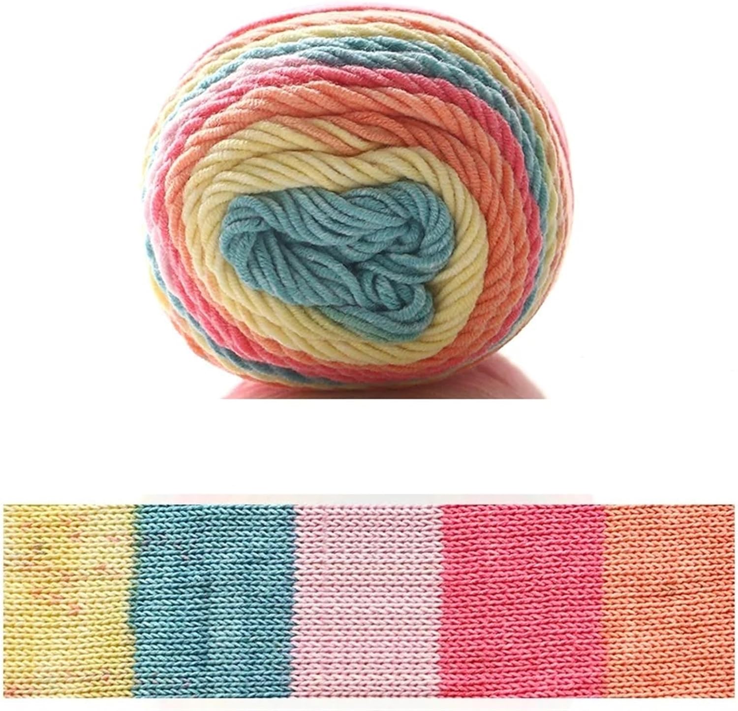 XIUsheUA Cake Yarn, Rainbow Cotton Yarn, Segment Dye, 5 Strands Milk