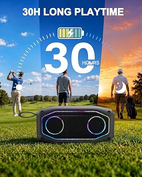 Qozybuds Magnetic Golf Speaker, 30W Portable Bluetooth 6.0 Golf Cart Speaker, IPX6 Waterproof, 30H Playtime, TWS Stereo, RGB Light, Shockproof Outdoor Speaker for Golf, Camping & Gifts