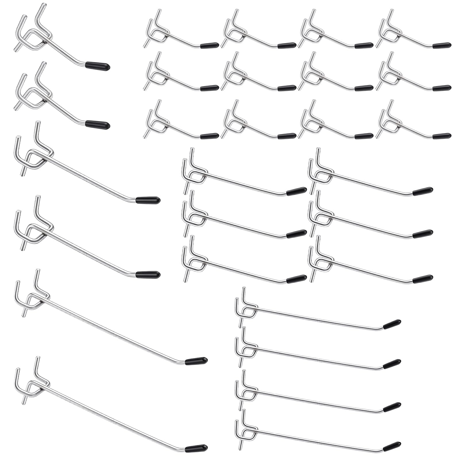 Ganchos para panel perforado (150 unidades, 5/10/15 cm, con protección, panel perforado para herramientas de pared, cartelera para tienda minorista o garaje