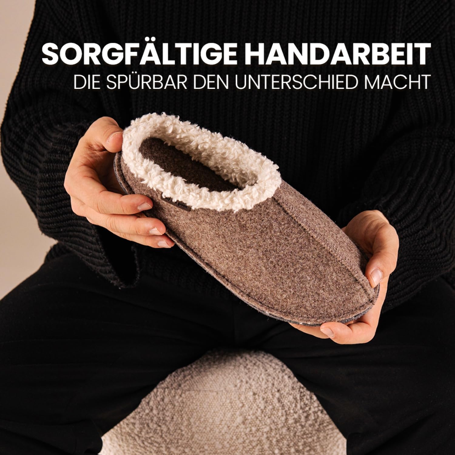 Wollfilz Kuschel Filzpantoffeln Damen - Made in Germany - Plüsch Hausschuhe Filzhausschuhe für Damen & Herren mit Bio Baumwolle inklusive Einlegesohle und rutschhemmender Außensohle