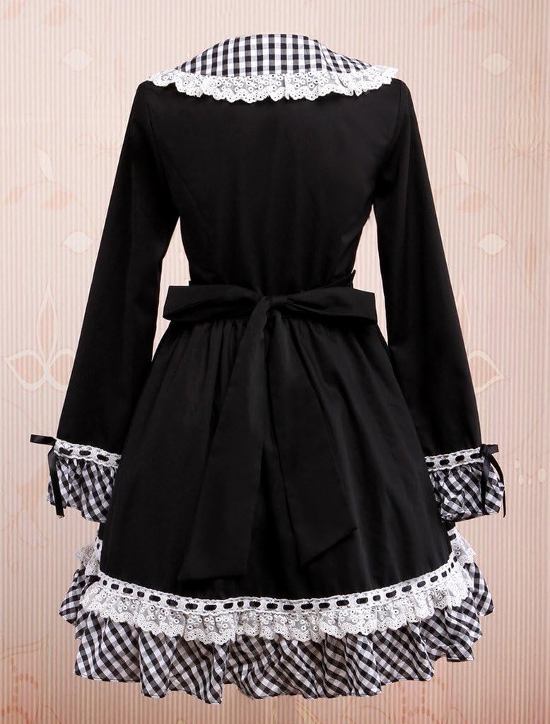 Hugme Classic Black Long Sleeves Plaid Cotton Lolita One-Piece