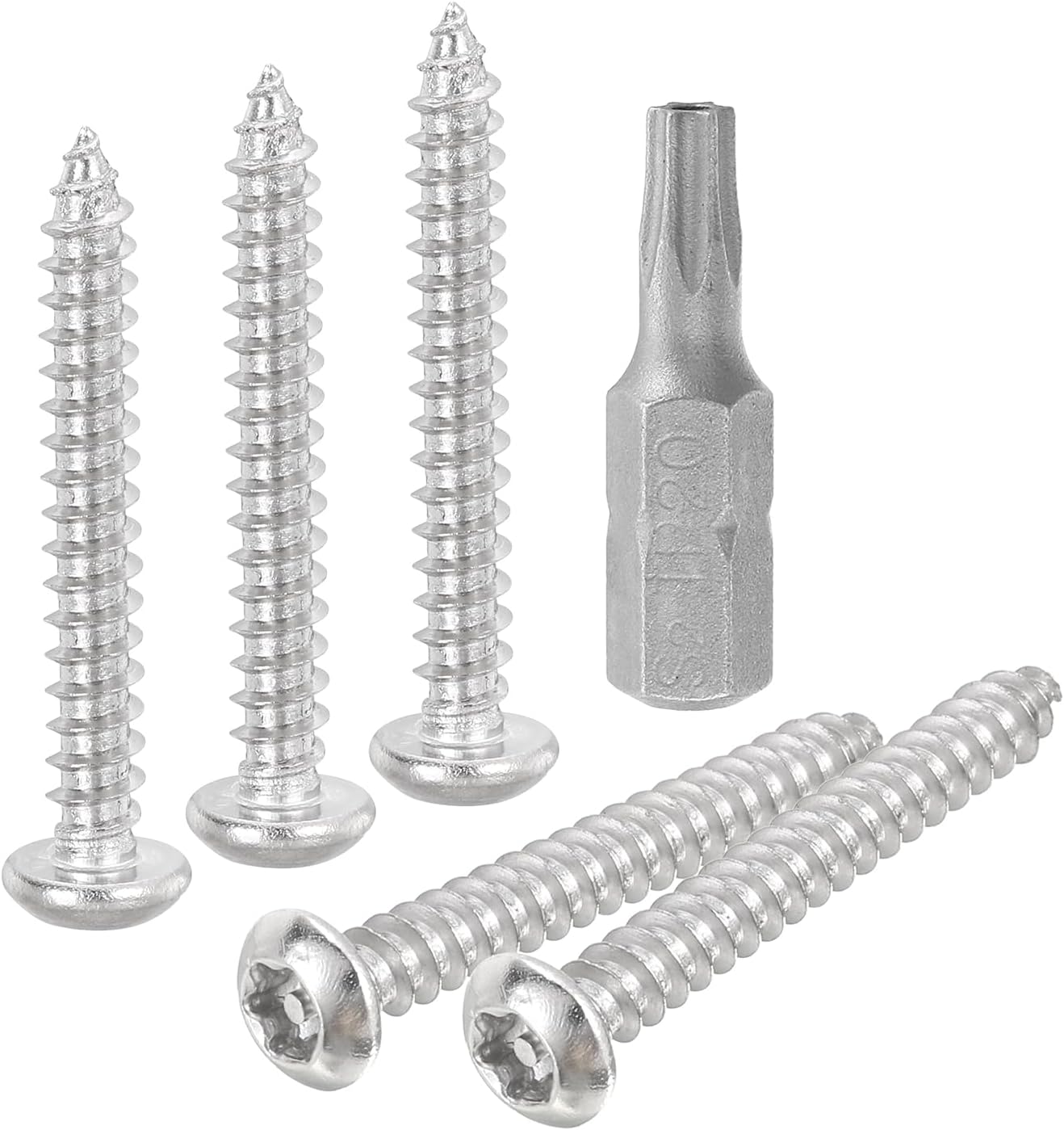 sourcing map M4 x 30mm Button Head Torx Security Sheet Metal Screws, 50pcs 304 Stainless Steel Tamper Resistant Self Tapping Screws, Anti-Theft Wood Screws with T20 Bit (Silver)