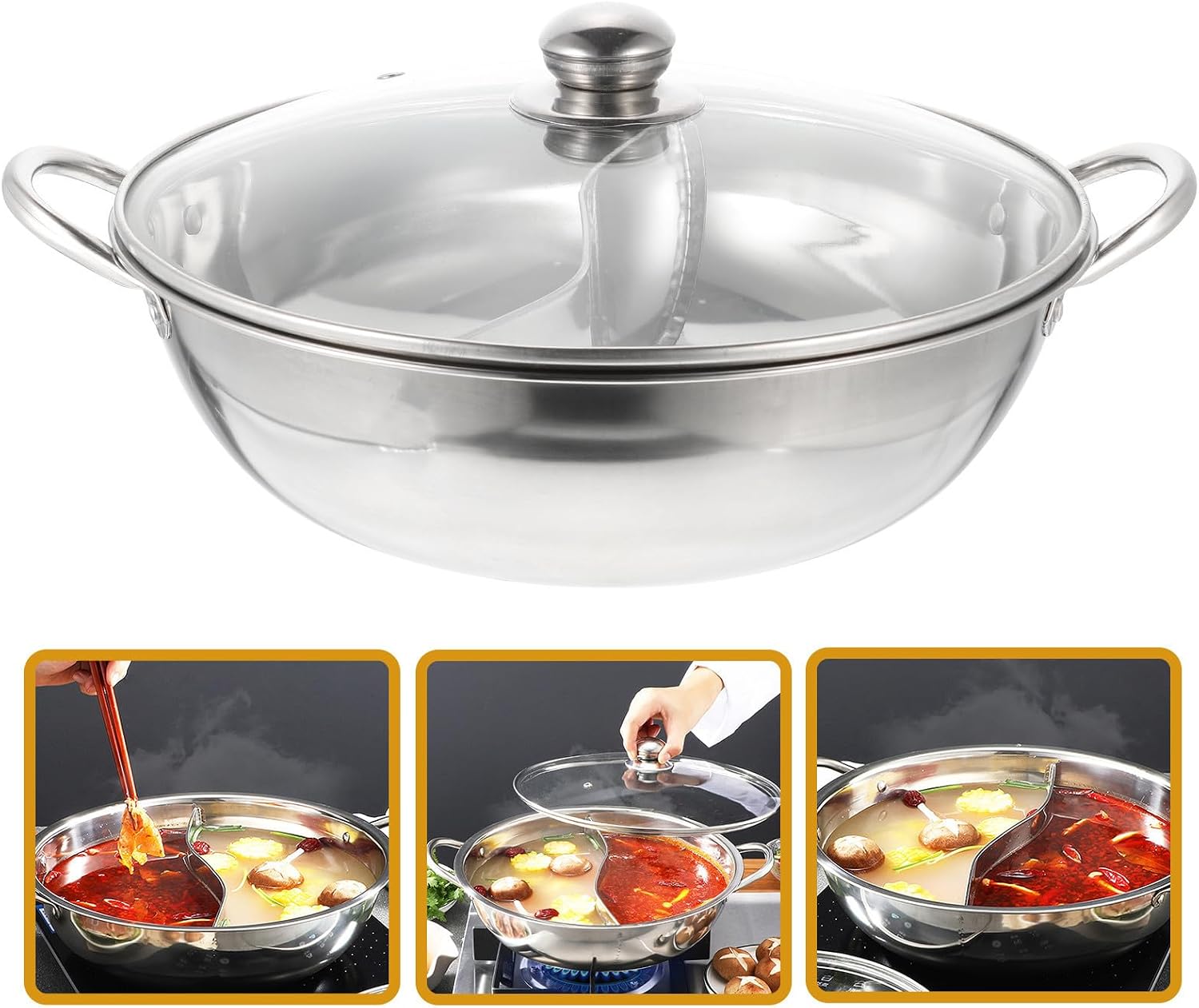 Stainless Steel Double Sided Hot Pot Pot with Divider