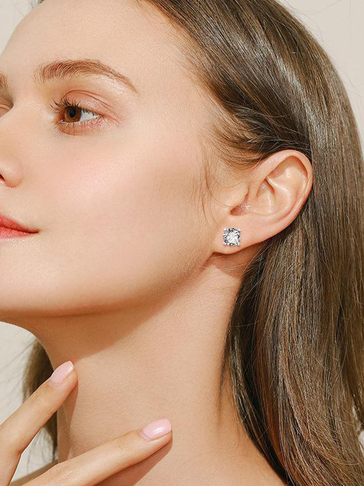 TANGPOET Pendientes de circonita para mujer, de 7 mm, de plata de ley 925, con rosca trasera, brillantes, hipoalergénicos, chapados en oro blanco, regalos para ella, Plata, Circonia cúbica