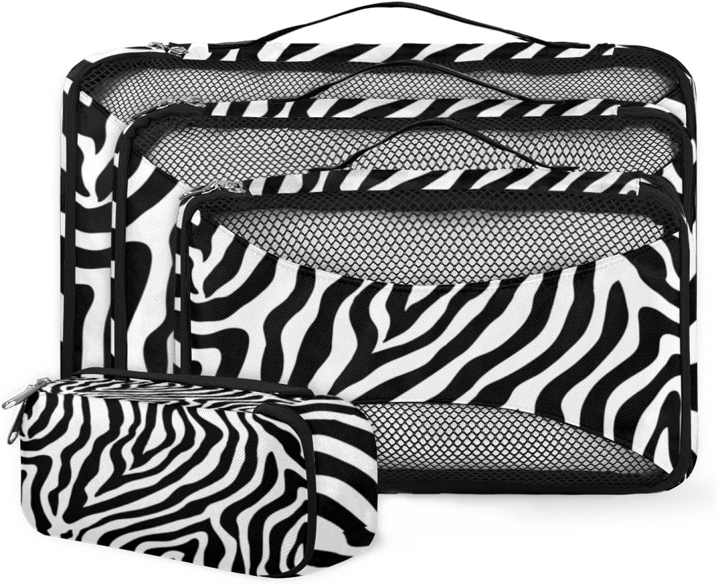 Zebra Print Travel Packing Cubes 4 Set, Animal Zebra Print