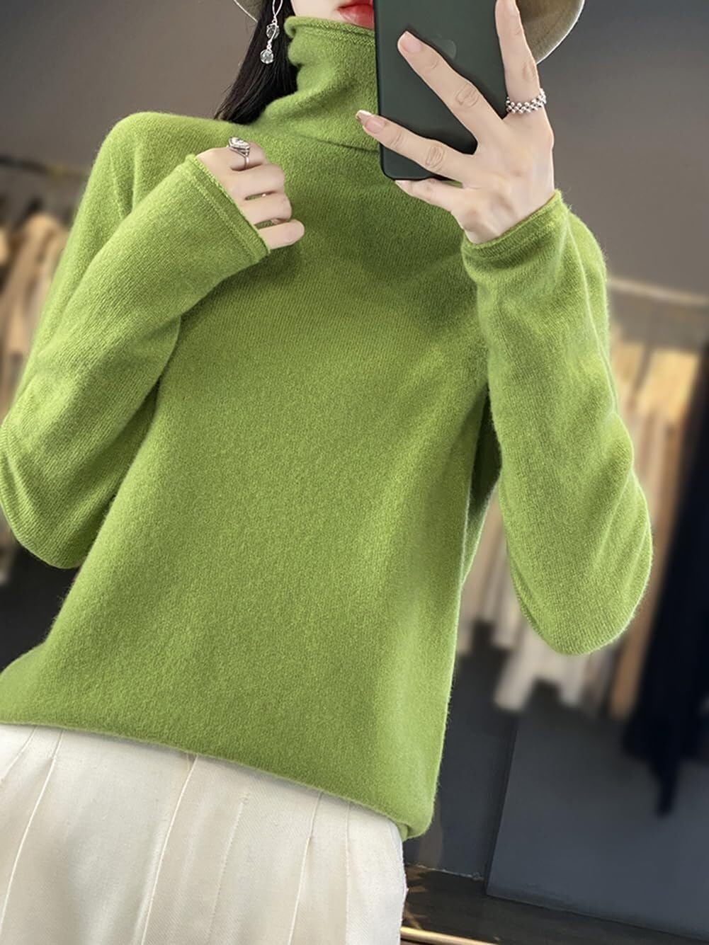 Women's Knitted Pullover Tops Fall Winter Soft Turtleneck Long Sleeve Pile Collar Warm Loose Fit Casual
