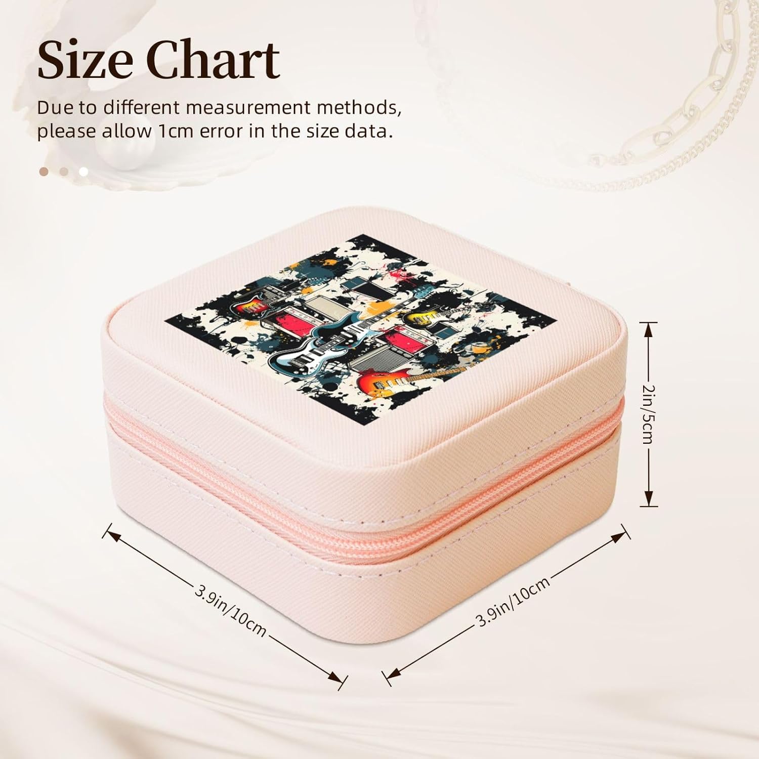 Jewelry Box for Women Leather Travel Jewelry Case Rock Music Pattern Portable Jewelry Organizer Box Mini Jewelry Travel Case with Zipper for Earrings Bracelets Rings Necklace image 2