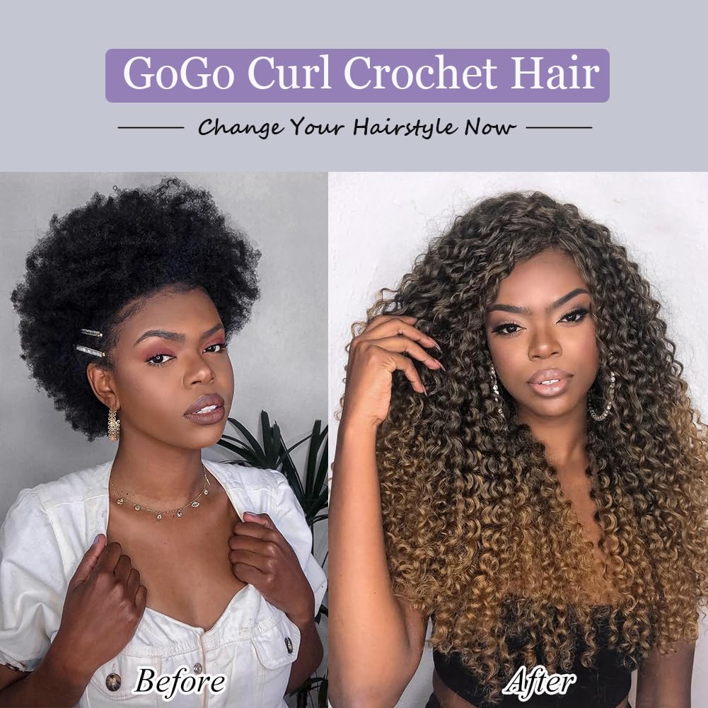 24 Inch Long Curly Crochet Hair Pre Looped GoGo Curl Crochet Hair for Women 7 Packs Pre twisted Deep Wave Braiding Hair Extensions Natural Black 1B