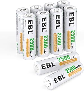 EBL AA Batteries 2500mAh High Performance, Rechargeable Batteries Double AA 10 Counts 1.2V