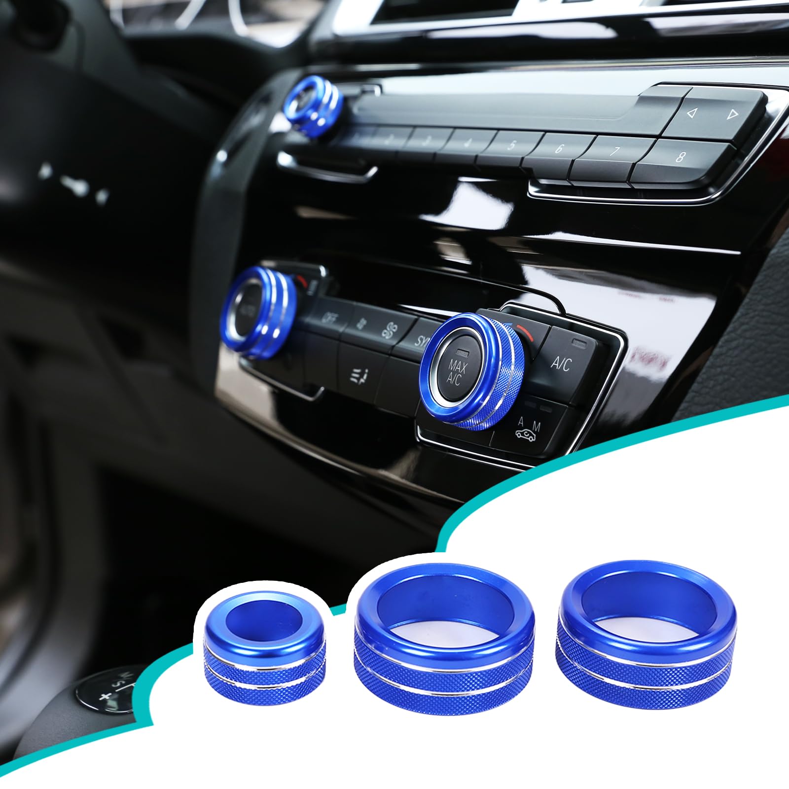 HudiriyCar Central Control Air Conditioning Knob Ring Compatible with BMW 1 2 3 4 Series F30 F34 F46 3GT X1 F47 F48 U11 Aluminum Air Conditioning Volume knob Trim Protection Accessories (Blue)