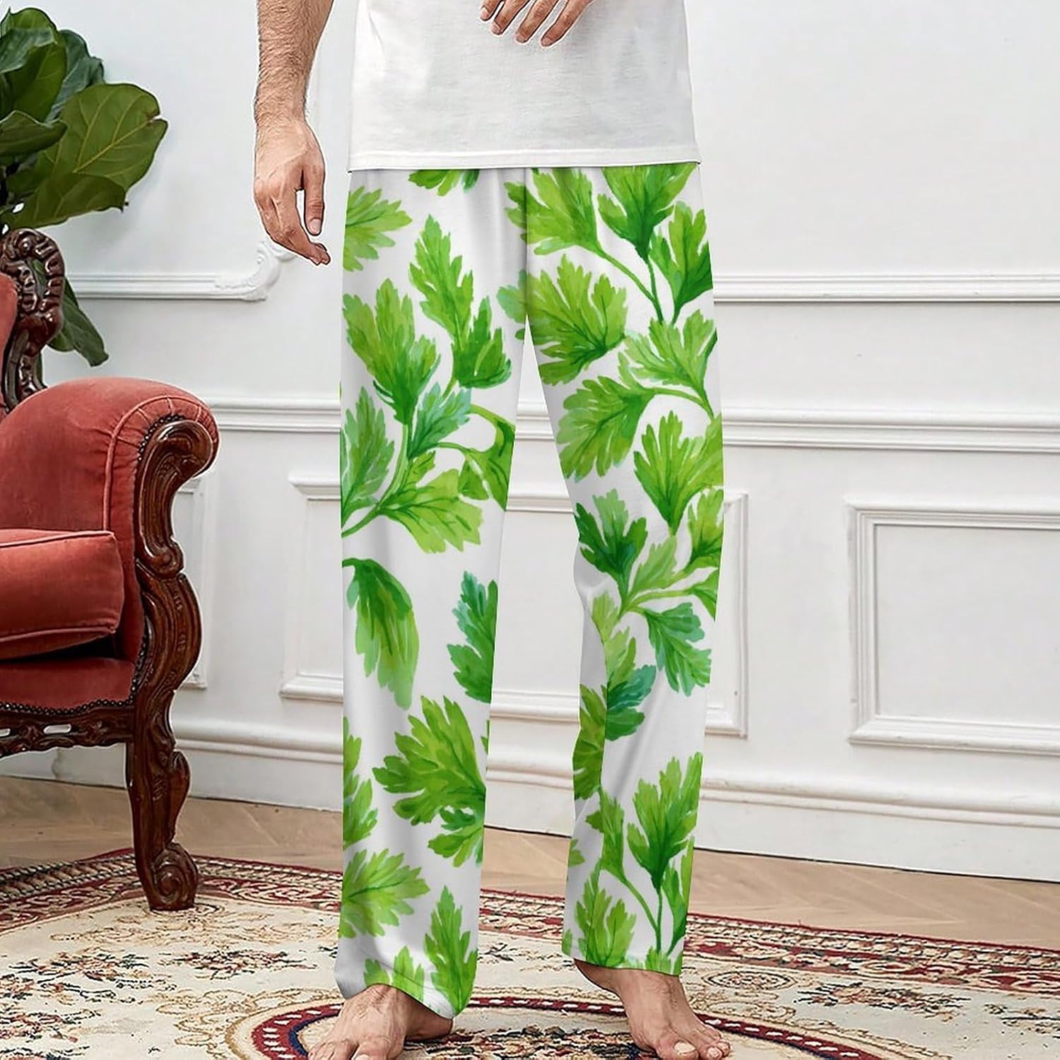 Watercolor Green Celery Print Pajama Pants Sleepwear Bottoms PJ for Sleep And Lounge for Men Women