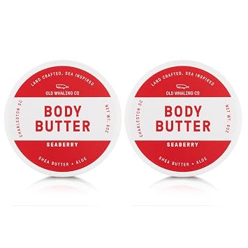 OLD WHALING CO Seaberry Body Butter 2 Pack Soothing Cream with Shea Butter, Aloe and Sunflower Oil Raspberry, Orange, Plum and Vanilla Scent, 8 oz Jars, Set of 2