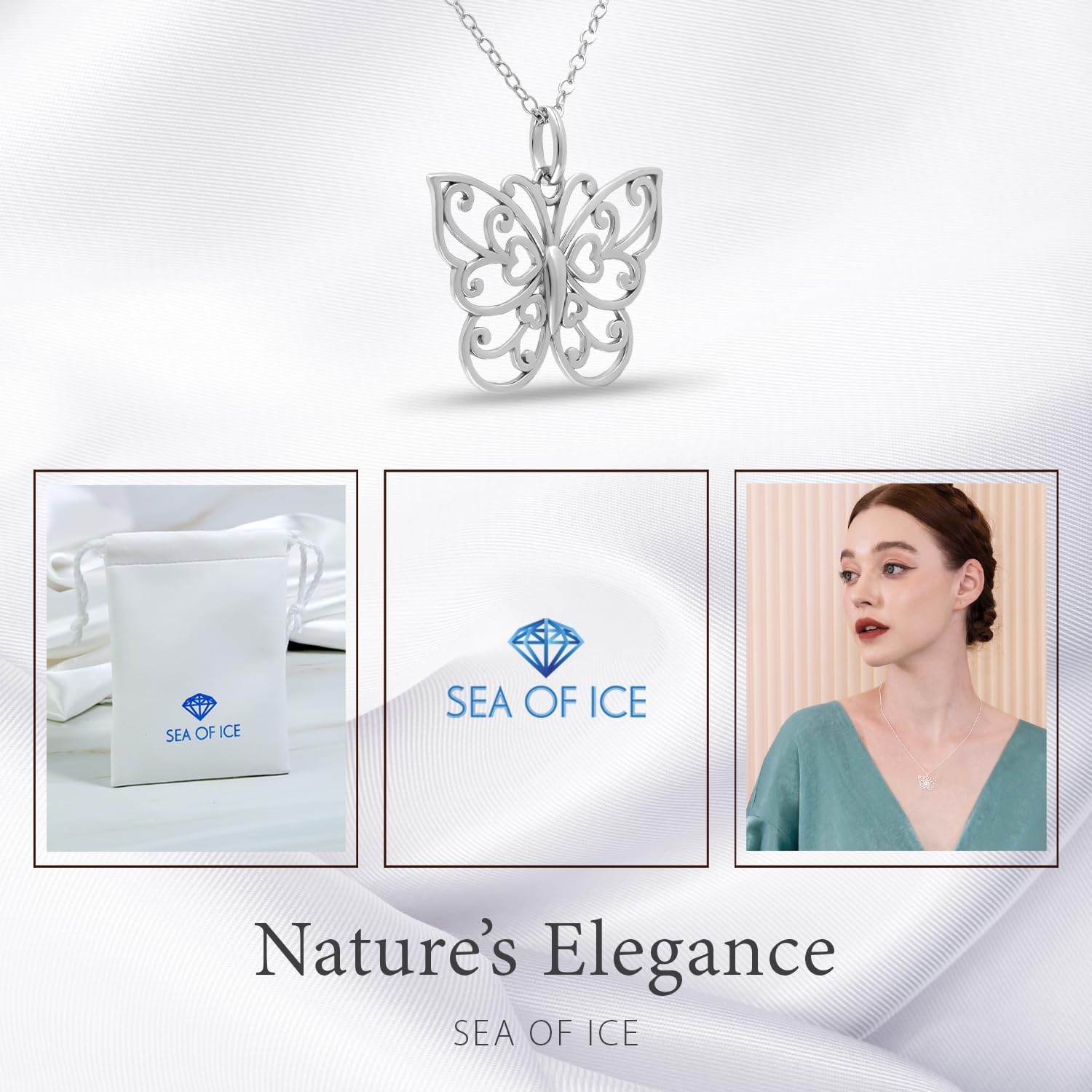 SEA OF ICE Silver Butterfly Necklace – 18 Inch Sterling Silver Butterfly Chain – Elegant Filigree Pendant Necklace for Women– Skin Friendly Necklaces Aesthetic Ideal for Party, Everyday Wear - Image 6