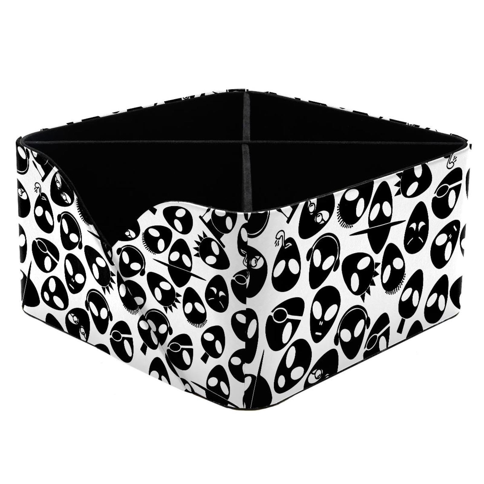 KengjuTesu Cool Alien Pattern Desktop Organizer Pen Holder, Rectangular Pencil Cup for Office, Study and Makeup Stations