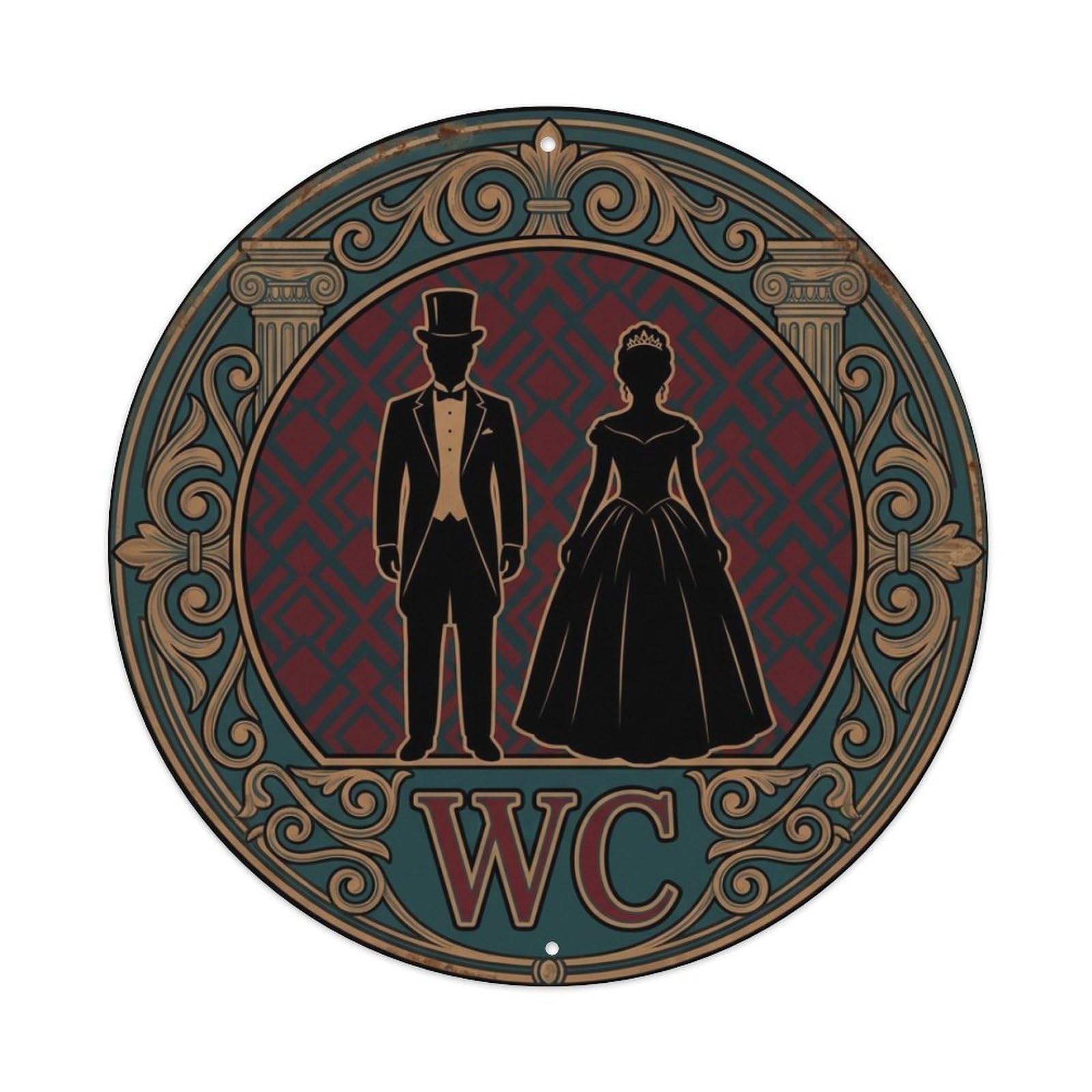 WC Art Deco Restroom Sign Ladies Gents Metal Tin Sign