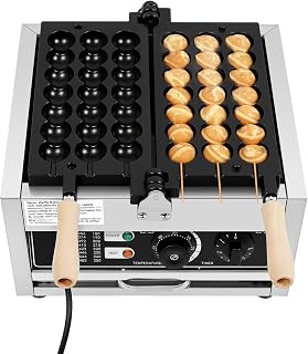 Waffle Iron on Stem 1500W, Commercial Waffle Iron for 3 Waffle Balls Skewers, 180° Swivel Waffle Machine with Timer and Temperature Control, Waffle Machine for Cafe, Bakery Household