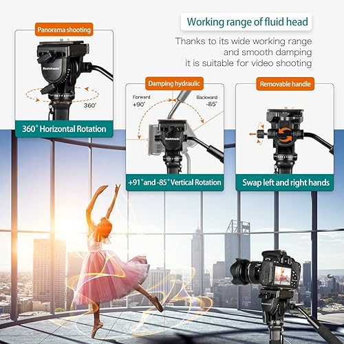 Miniatura 3 de Monopod extensible de aluminio para cámara con cabezal fluido y base de trípode plegable para cámara DSLR. Altura máxima de 58 pulgadas. Carga útil