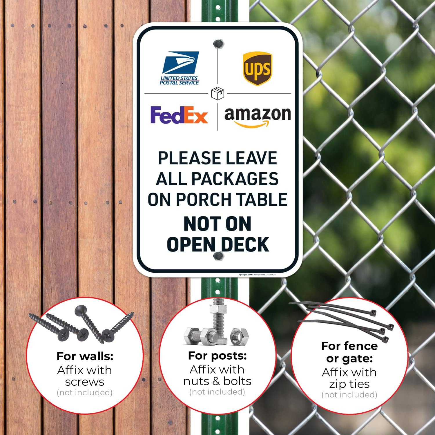 Please Leave All Package at Porch Table Not On Open Deck Sign, 12x18 Inches, Rust Free .063 Aluminum, Fade Resistant, Made in USA