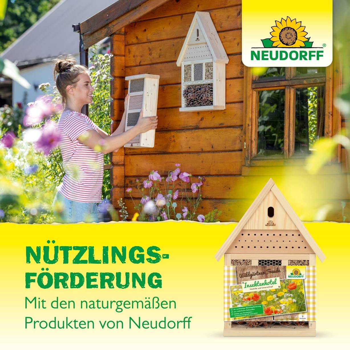 Neudorff Wildgärtner Freude apiario – Fatto a mano per api selvatiche da appendere e appoggiare, resistente alle intemperie, 1 pezzo