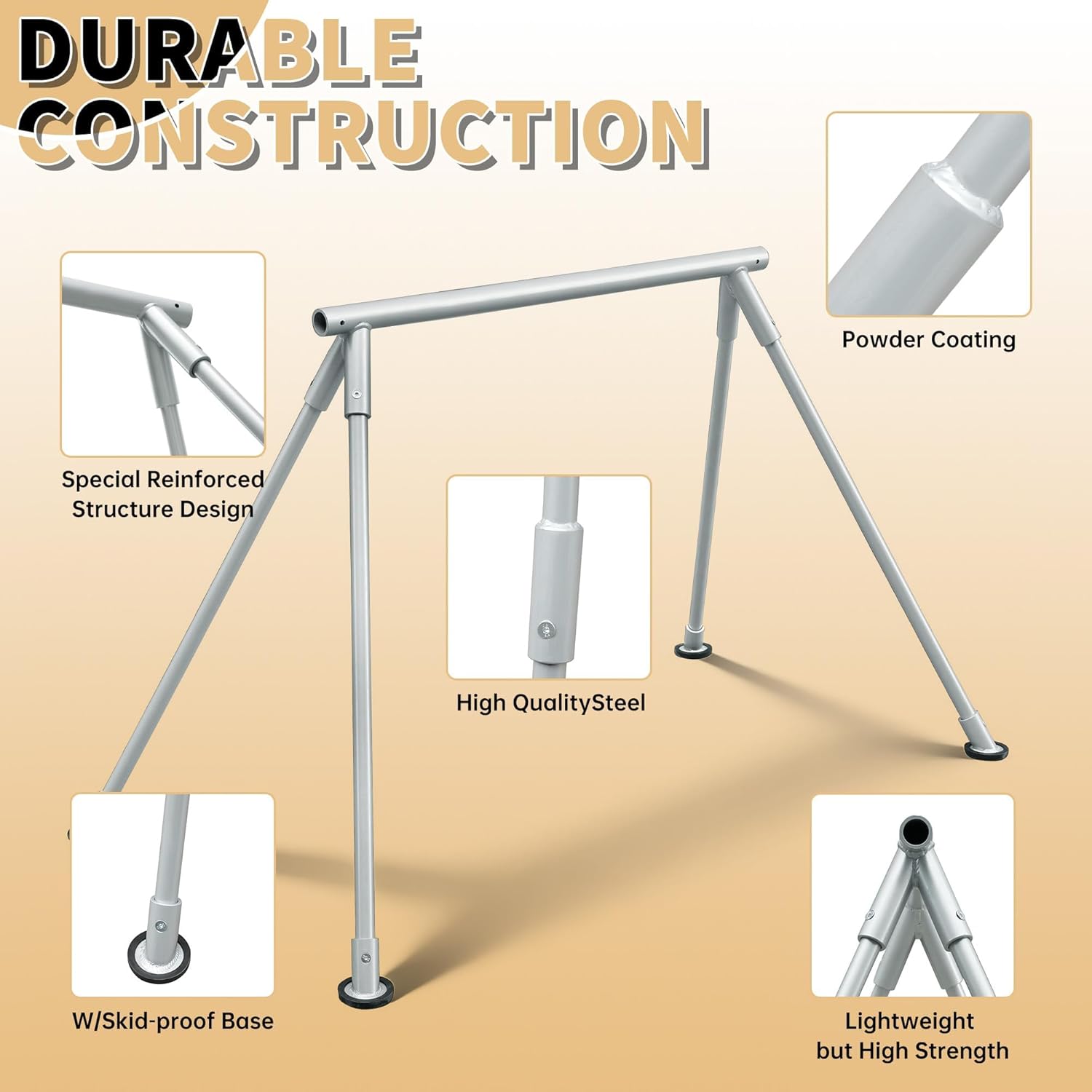 HECASA Yoga Stand W/Aerial Silks, 8.1ft Yoga Frame W/20ft Purple Aerial Silks Hammock Swing Set for Outdoor Indoor Fitness Bodybuilding 600LBS Height Adjustable -Two Packages