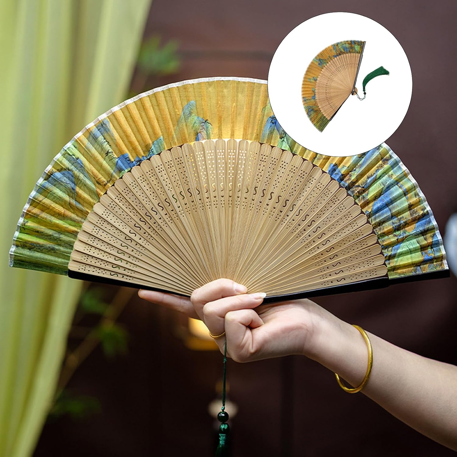 hejhncii Handheld Chinese Folding Fan Folding Hand Foldable Fabric for Wedding Dancing Party Decorations Hand with Frames