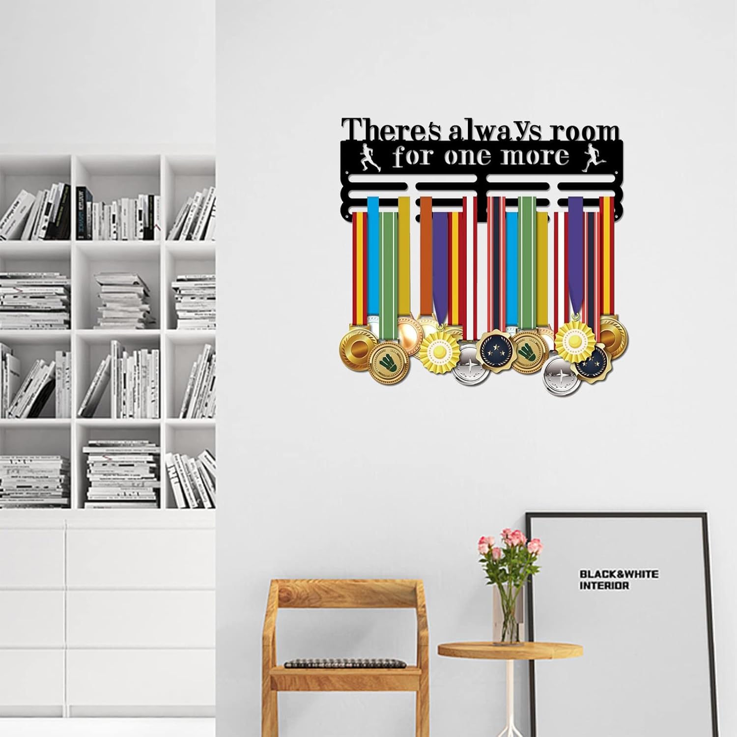 SUPERDANT Run Medal Hanger Rack There's Always Room for One More Medal Holder for 60+ Medals Wall Mounted Hanging Medal Display Awards Sports Ribbon Holder 15.75in 3 Hanger Bar with Screws