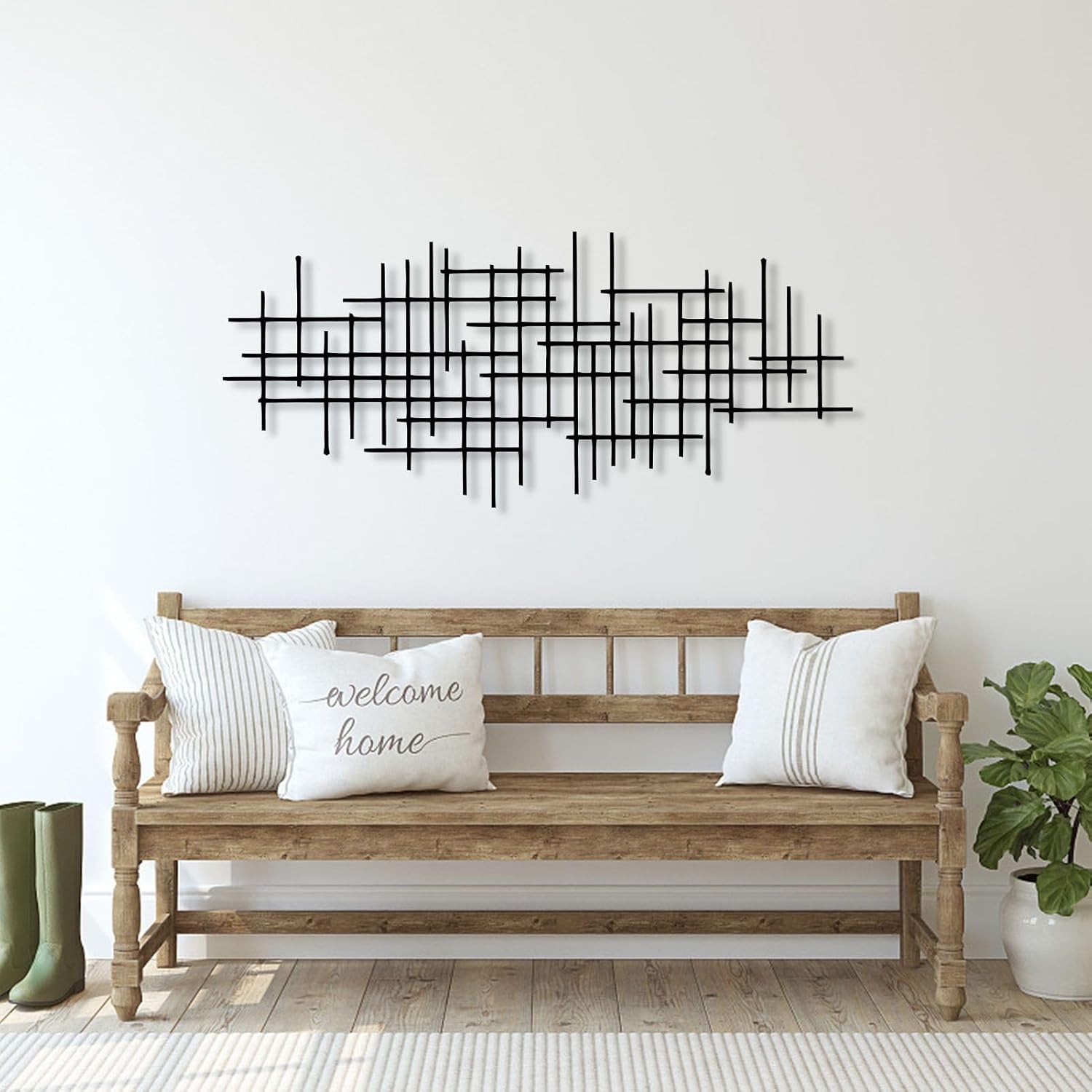 Modern Metal Wall Art, Minimalist Metal Wall Decor, Black Modern Wall Art,Abstract Line Decor, Black Geometric Wall Hanging For Living Room Bedroom Home (35 x 15 inches / 90 x 39 cm)