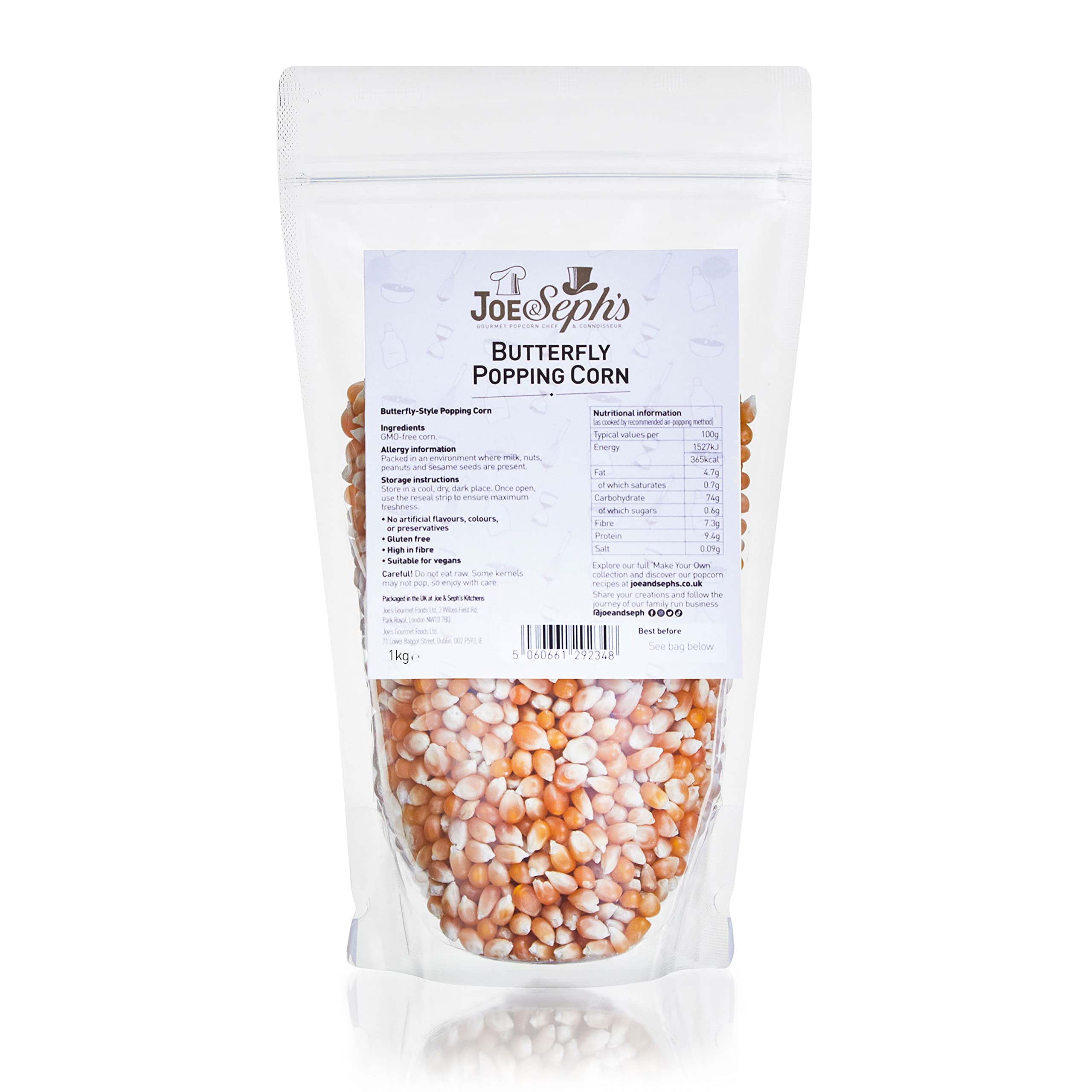 Joe & Sephs Popping Corn Kernels (1x1kg) | Extra-Large Bag, Cinema-Style, Popcorn Maker Use, Movie Night Snack, Unflavoured, Healthy, DIY