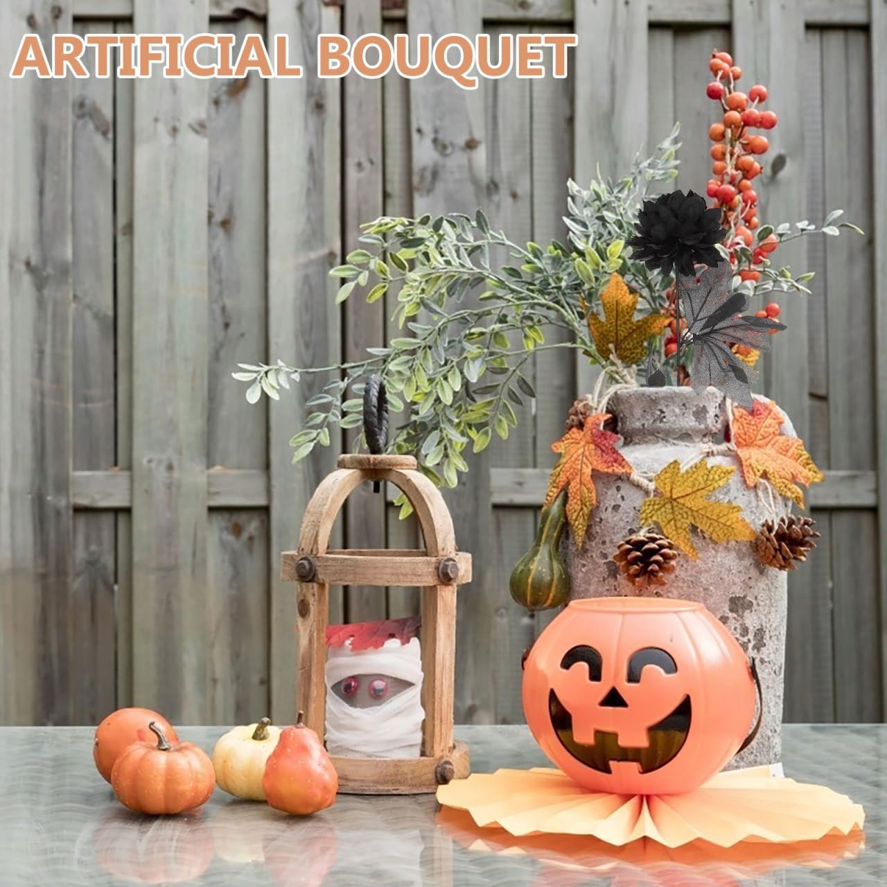 Housoutil Halloween Artificial Dahlia Flowers Black Simulated Faux Dahlias 12-Pack Gothic Day of The Dead Home Decor Floral Arrangement for Memorial and Table Display