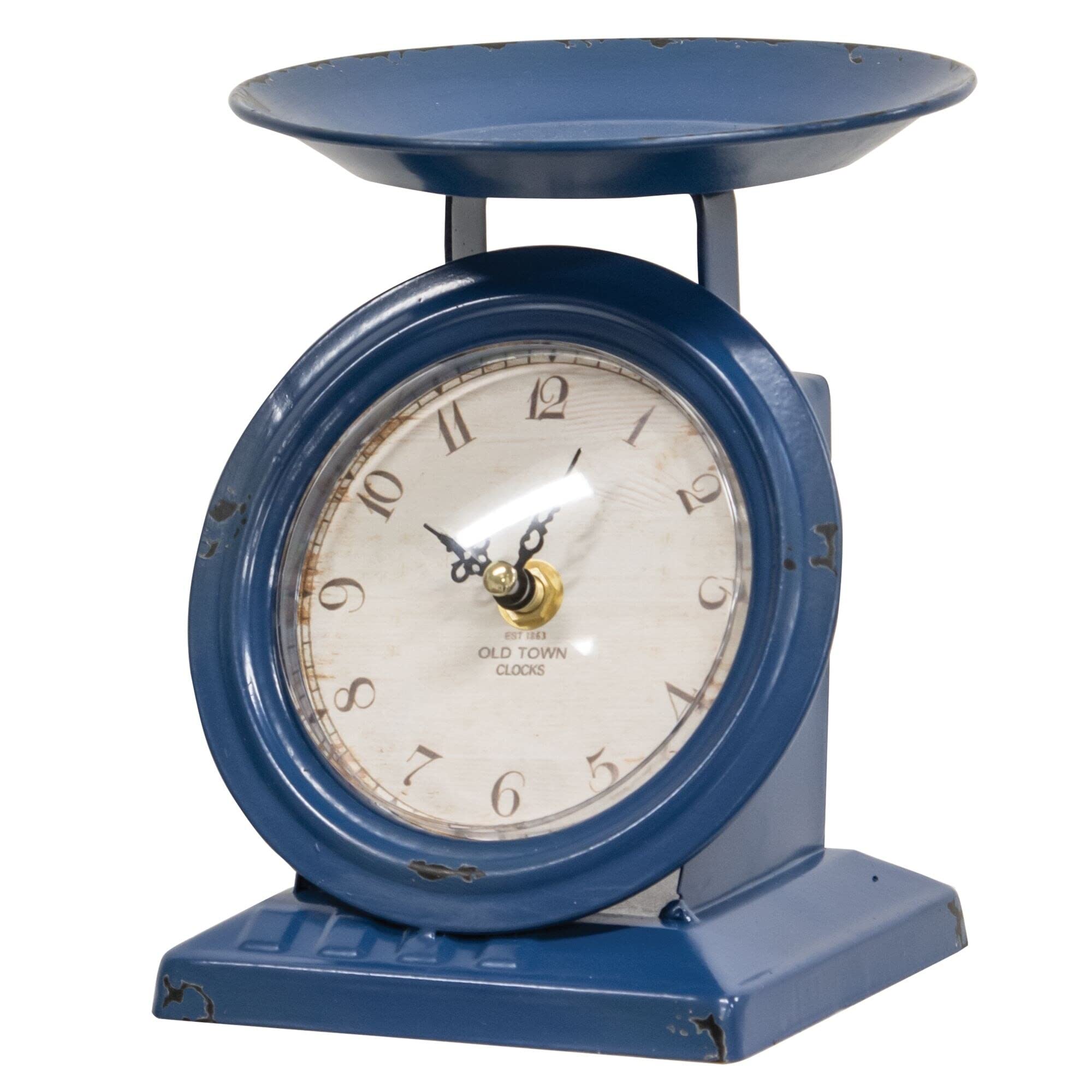 Horloge vintage vieille ville bleu marine grand format pour decoration murale retro