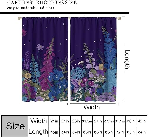Miniatura 200 de Retro 70s Floral Blackout Window Curtains, Watercolor Flower Plant Rustic Modern Style Pattern Window Drapes, for Bedroom Living Room 42x45in 2