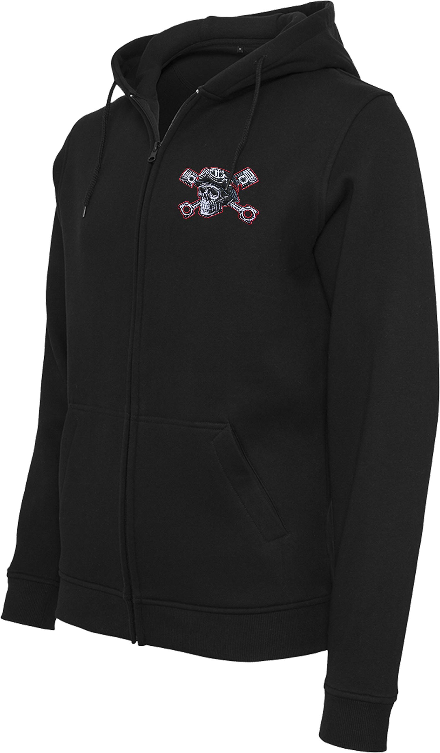 Chaqueta Sudadera con Capucha: Speed Junkies - con Bordado Calavera/Hoodie/Hoody Zipper Sweater/Hombre-s y Mujer-es/Moto-cicleta/USA/Chopper/Skull/Motero/Hooded-Jacket (L)