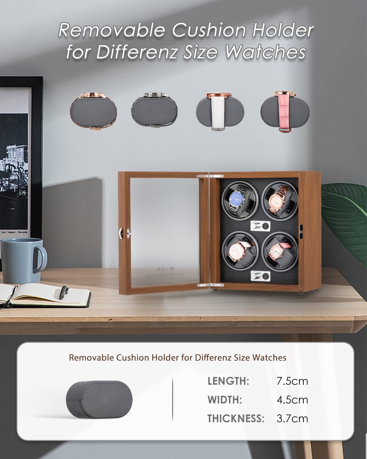 Mxmoonant Enrollador automático de relojes para 2/3/4, 5 modos de rotación con motor silencioso alimentado por USB con luz LED, silencioso y elegante, caja de almacenamiento de relojes