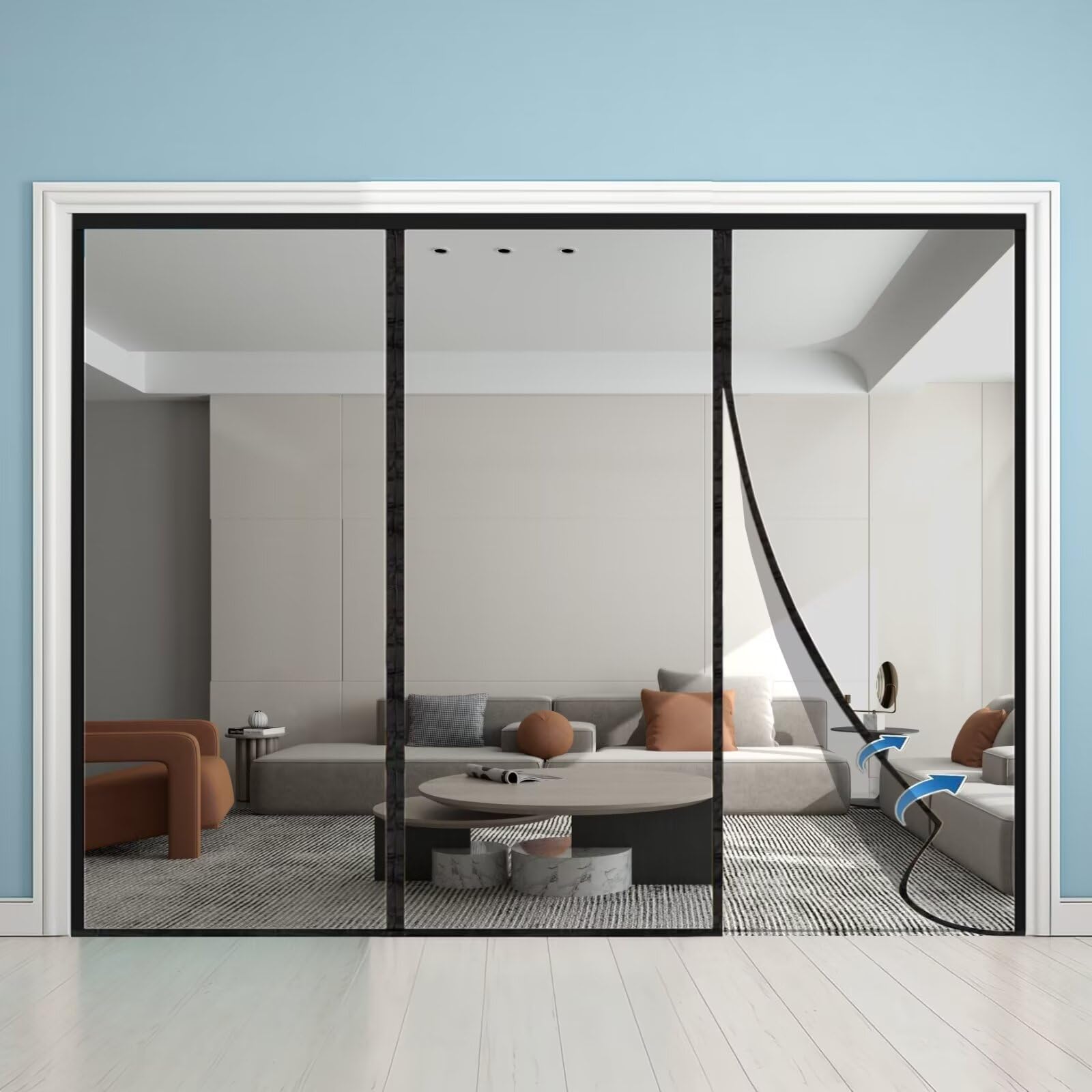 Magnetic Fly Screen Door, 190 X 225 Cm Keep Bugs Mosquitoes Insects Out,Top-to-Bottom Seal, Instant Mesh Net, For Sliding/French/Glass/Porch Door Fits Door Up To Gray