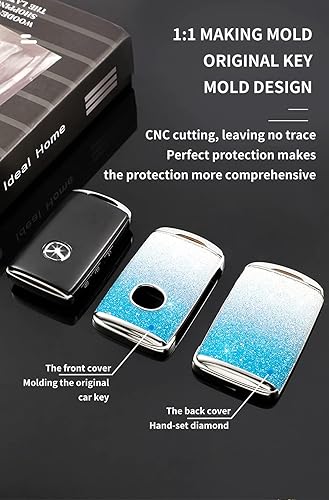 Miniatura 3 de HIBEYO Funda para llavero Mazda con diamantes de imitación de cristal compatible con Mazda 3, Alexa CX4, CX5, CX8, 2019, 2020, 2021, 2022, llavero,