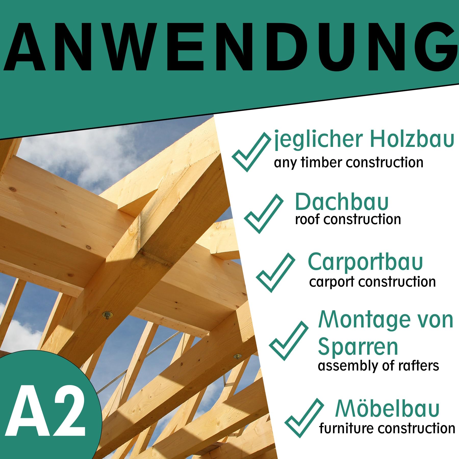 Tornillos de cabeza de disco con accionamiento Torx (TX) | acero inoxidable A2/V2A | cabeza reforzada + punta de corte | con aprobación ETA, rosca parcial, tornillos para construcción de madera,