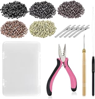 JIAMEISI Hair Extension Tool Kit, 500 Micro Rings 5 Clips
