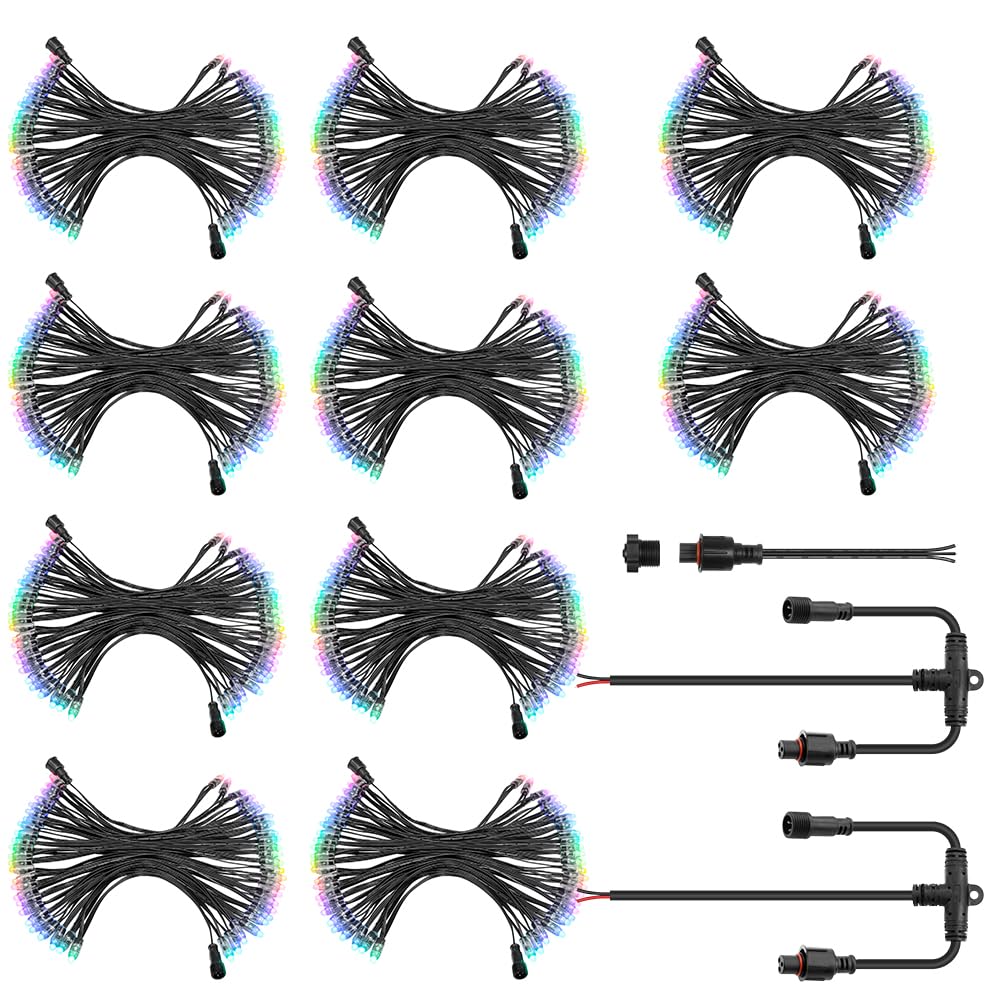 ALITOVE WS2811 Individually Addressable RGB String Lights Xconnect 429ft 12mm Diffused LED Bullet Pixel Lights 500pcs Waterproof IP68 for House